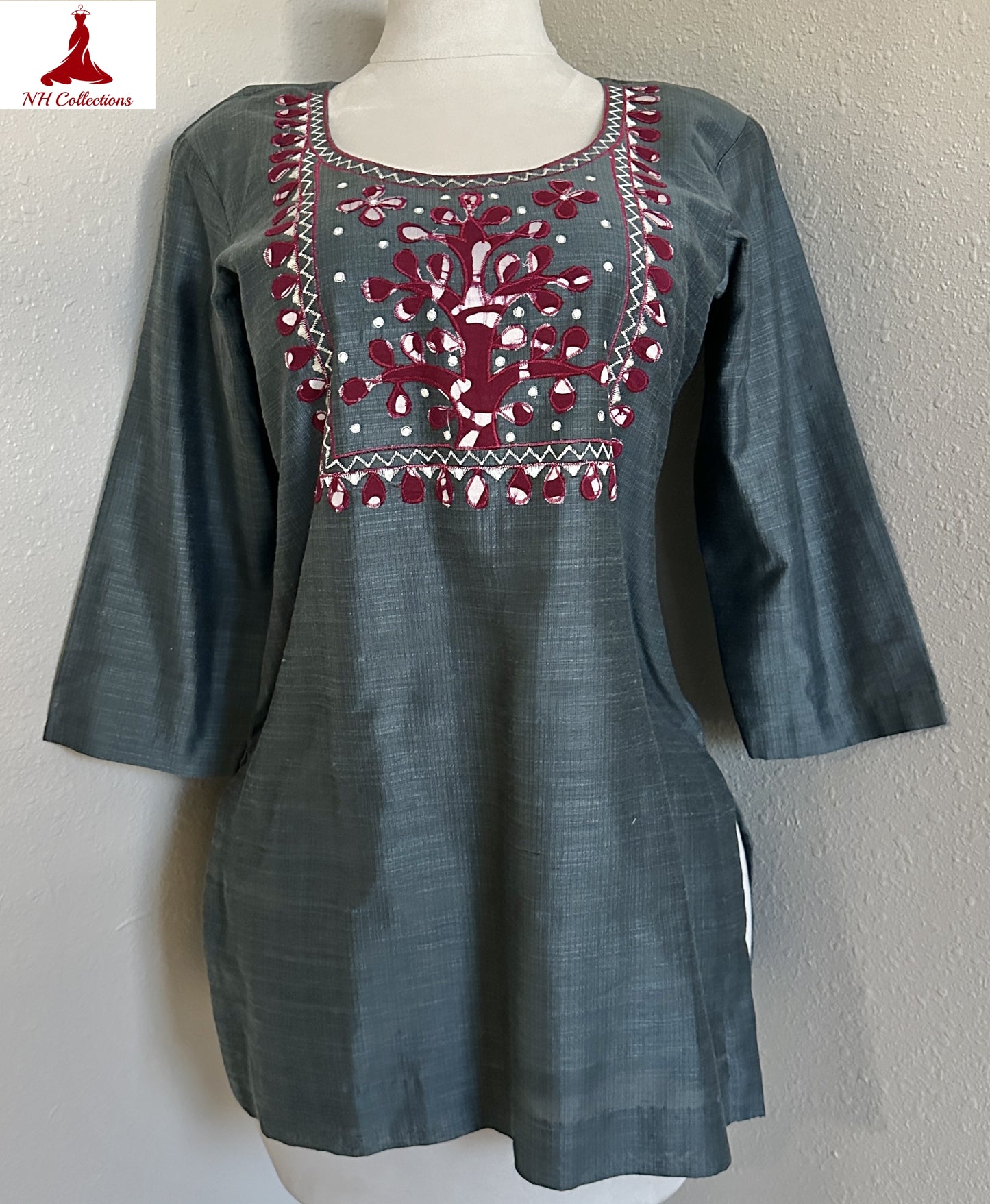 Grey slub cotton kurta