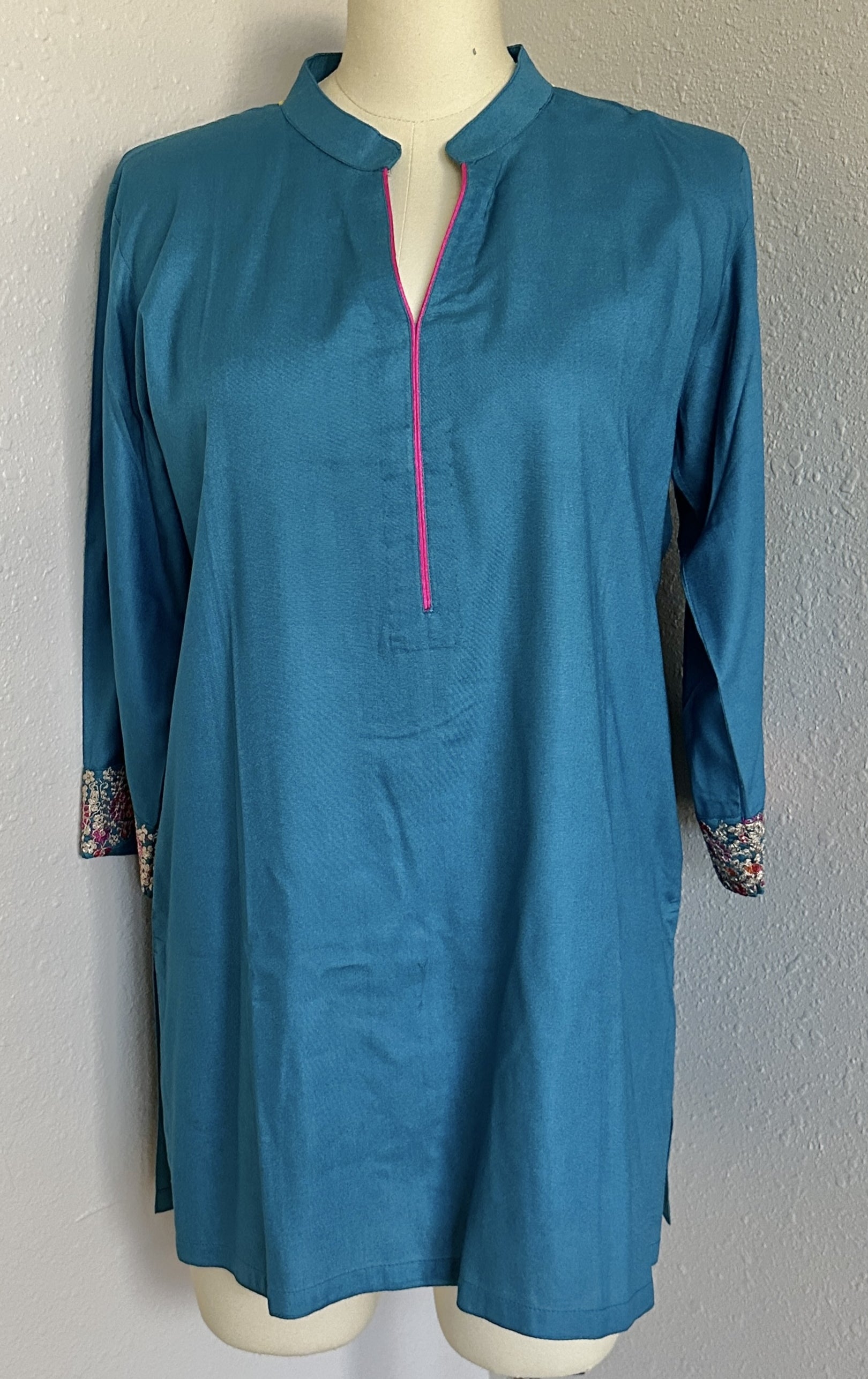 teal blue plain kurta