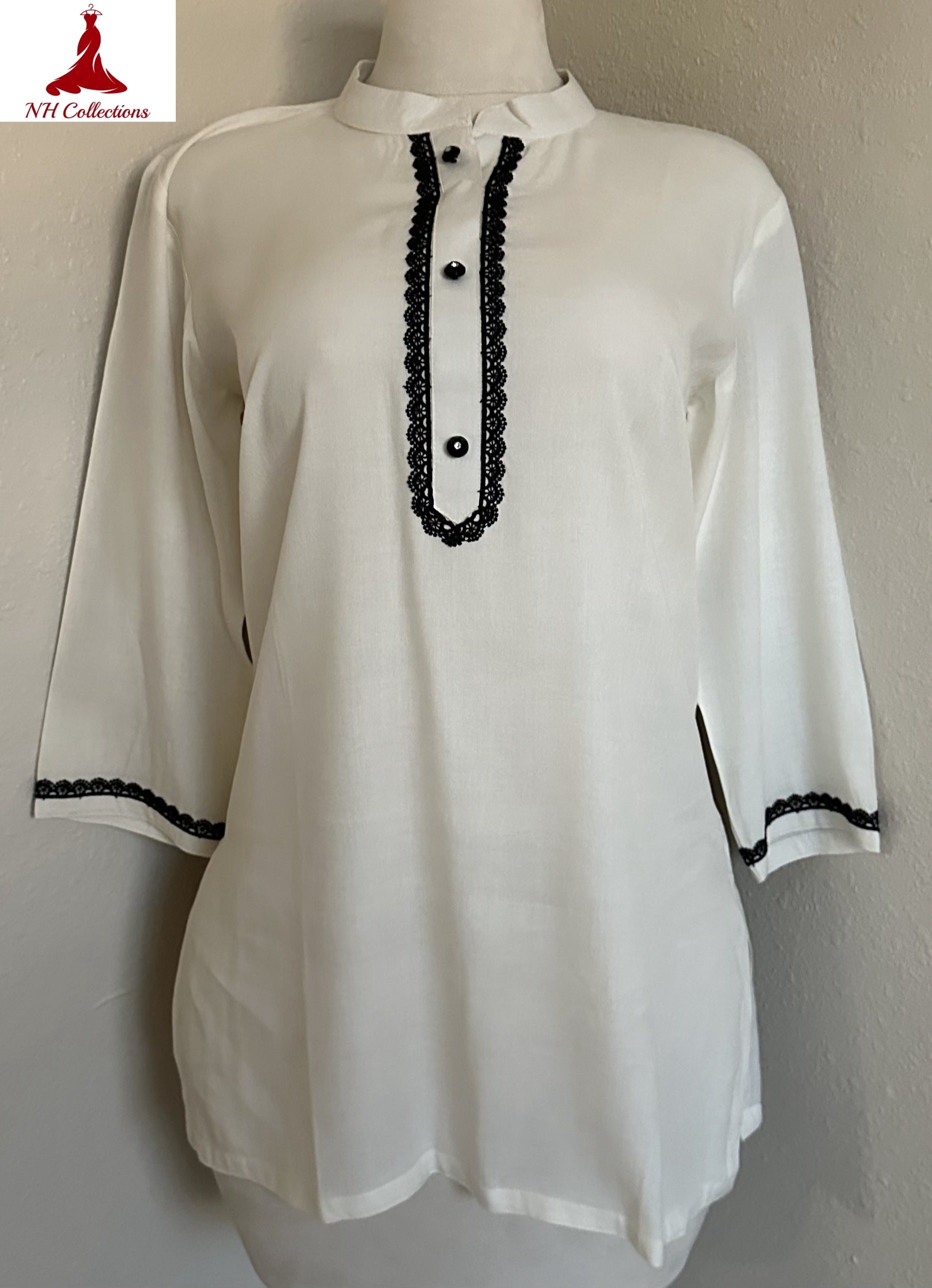 black lace off white kurta