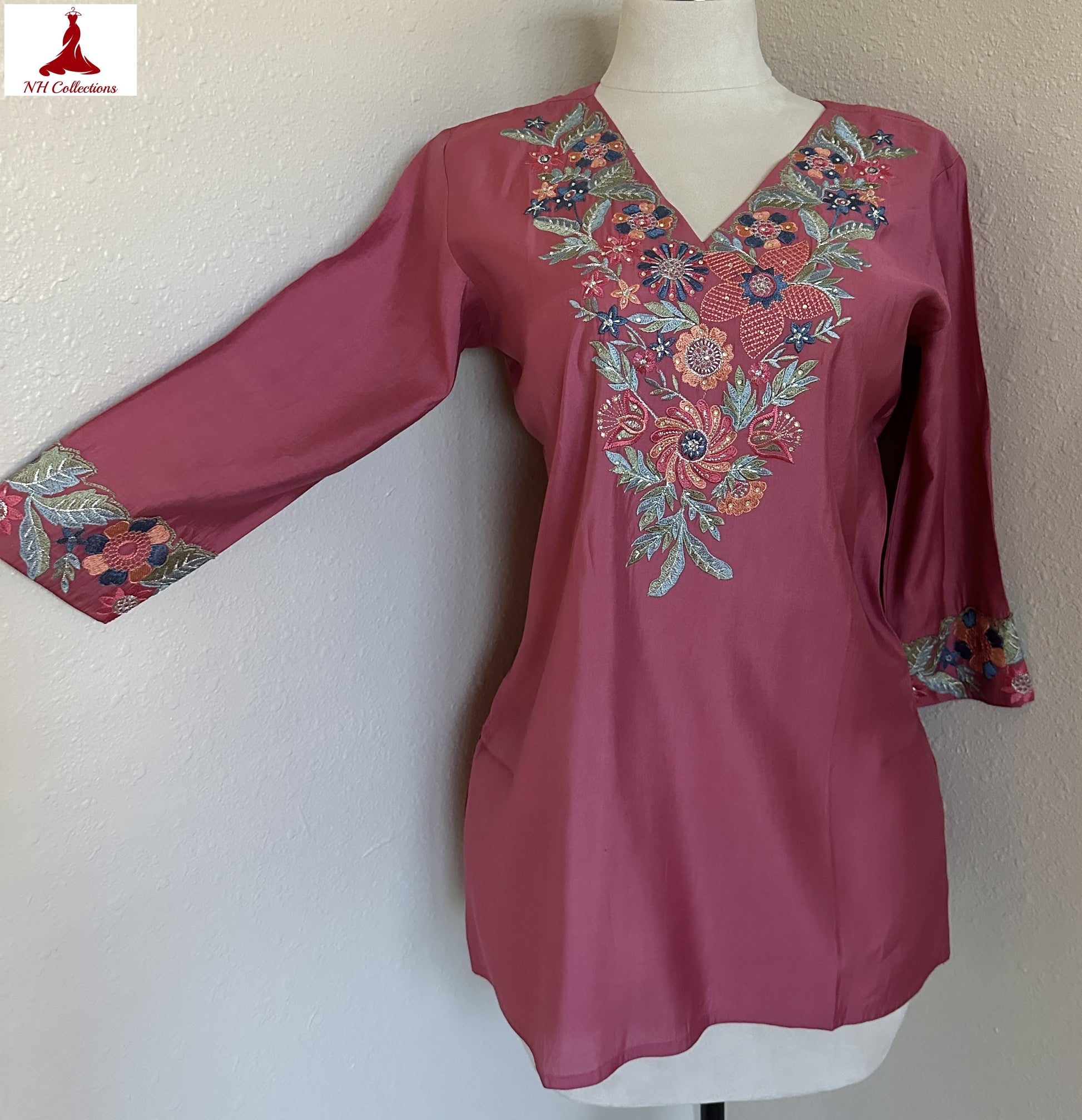 V neck silk kurta