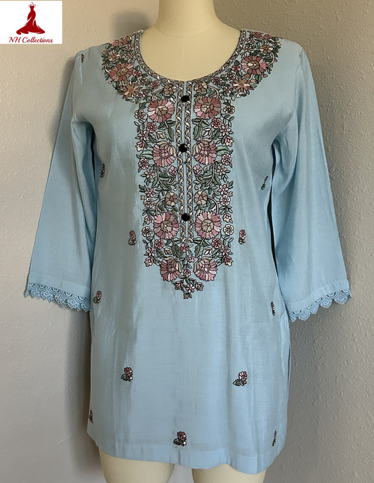 blue muslin silk kurta