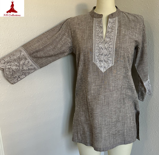 brown khadi cotton kurti