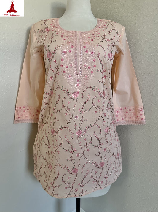 peach cotton floral kurta