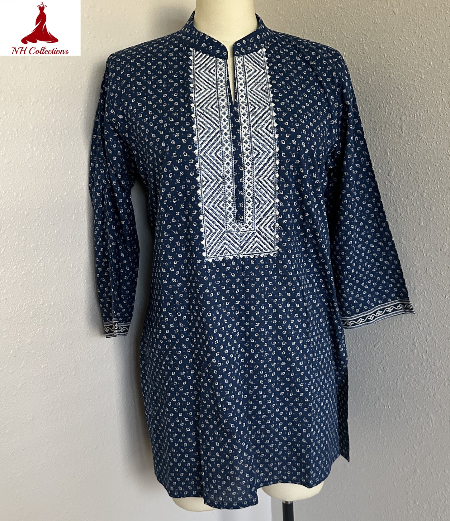 navy blue mandarin collar kurta