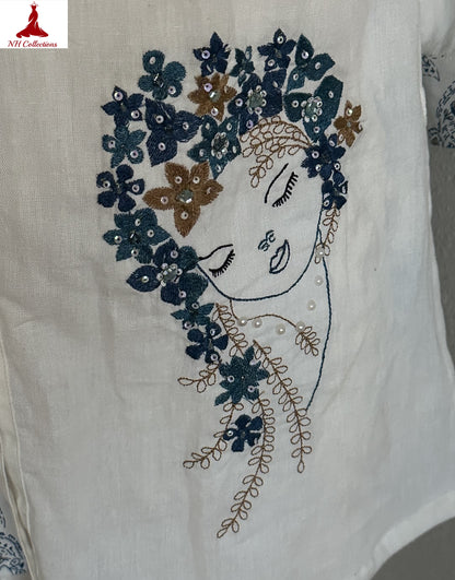 women's white kurta with face