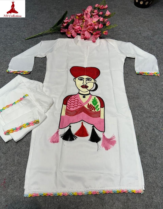 white co-ord set with face kurta