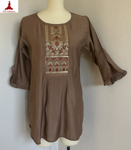 brown natural silk kurta