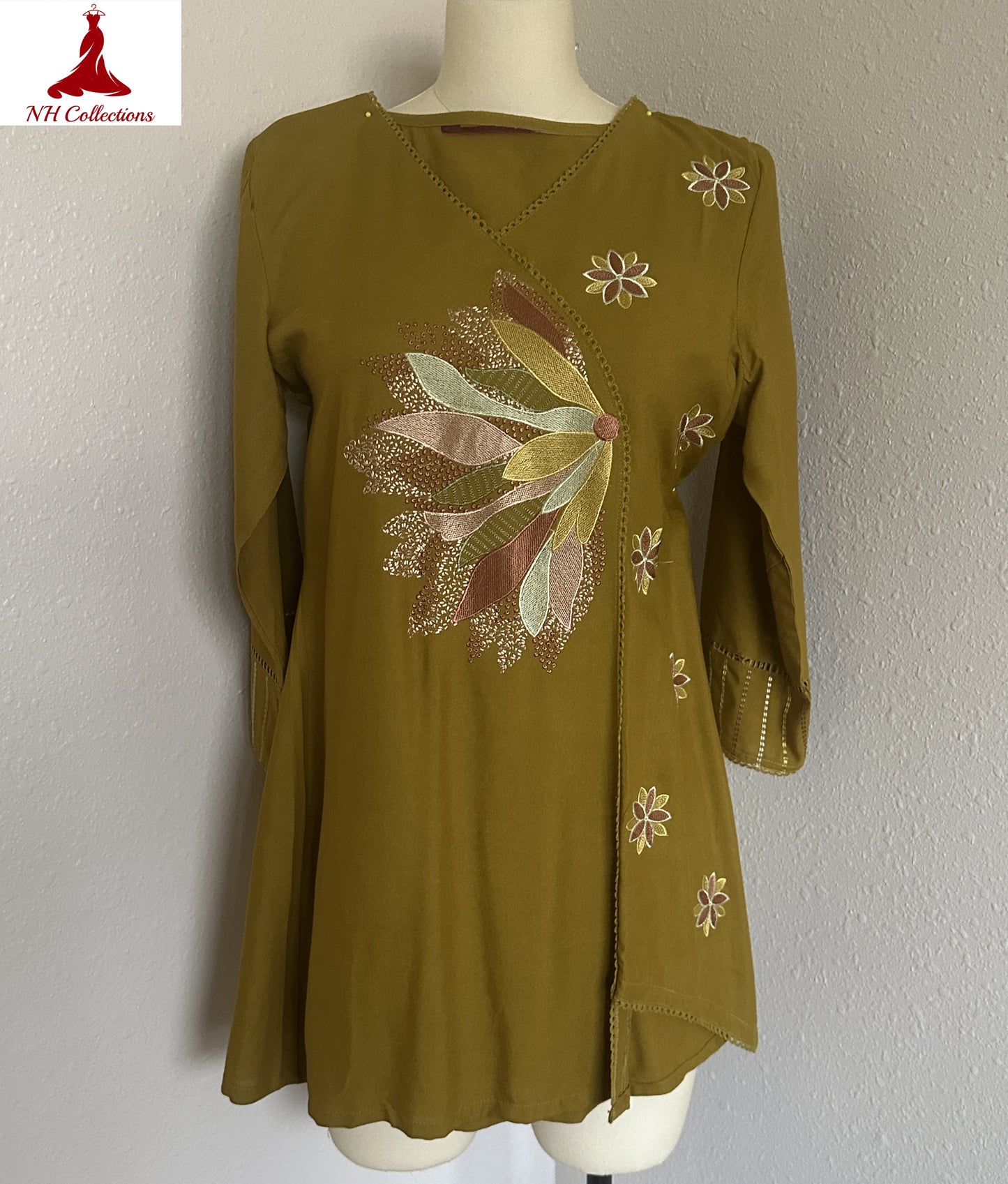 Women's brown rayon blouse with embroidery in XS