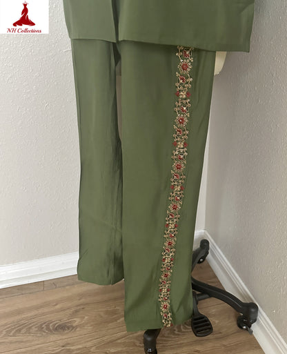 Women's green silk co-ord set in L