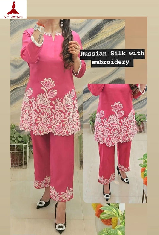 fuchsia pink silk kurta set